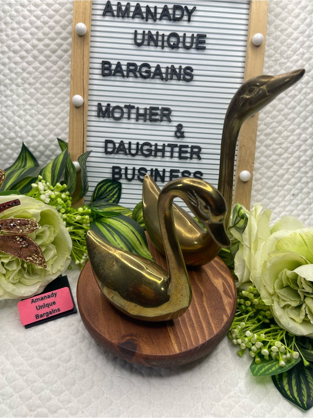 Vintage Brass Swan Figurines Pair Made in Korea MCM Hollywood Regency Decor